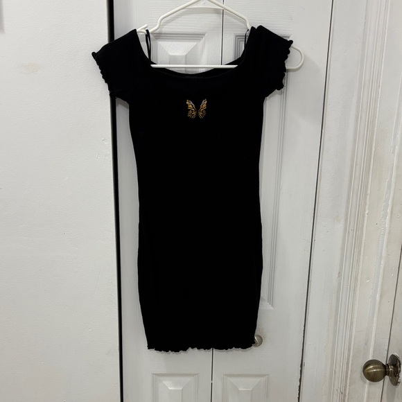 SHEIN Black Mini Dress with Gold Butterfly Detail - Picture 1 of 3